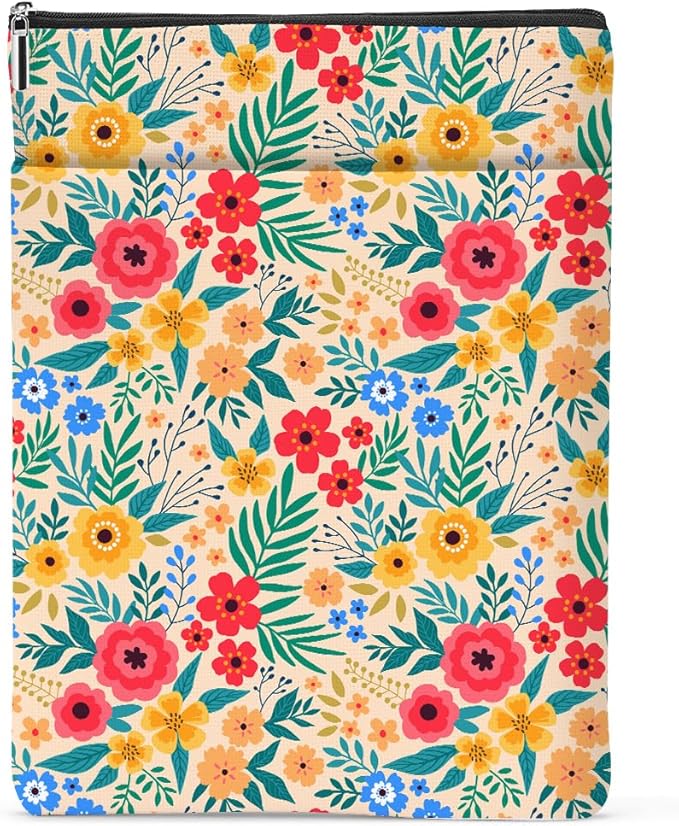 jeilink Book Sleeve Book Protector Book Pouch Book Lovers Gifts Bookish Gifts Book Cover with Zipper for Hardcover Paperback Washable Wildfloral Printed Gift Bag for Women Female Birthday, BookCover