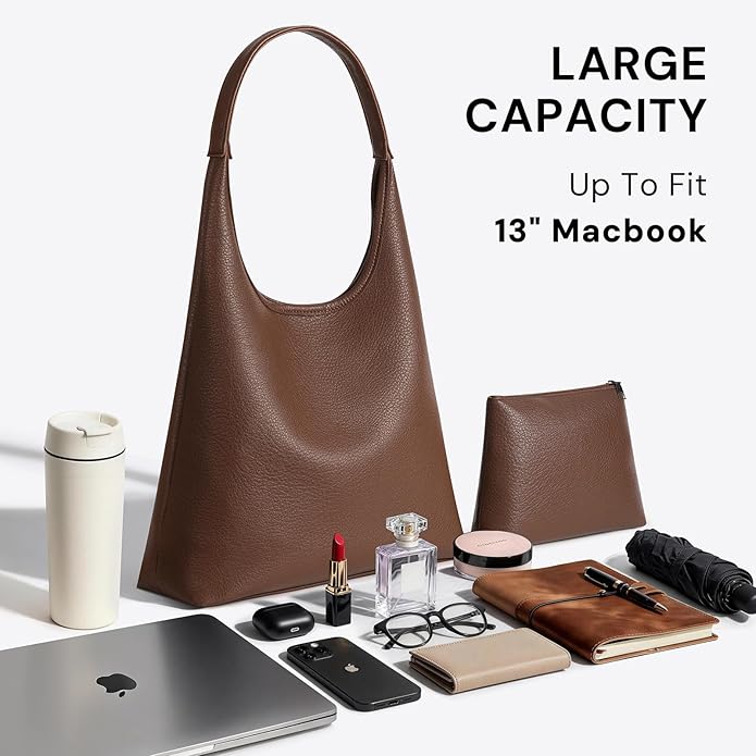 Hobo Bag for Women, Large Slouchy Shoulder Bag, Soft Vegan Leather Everyday Tote Purse, Stylish Handbag Fits 13.6'' Laptop
