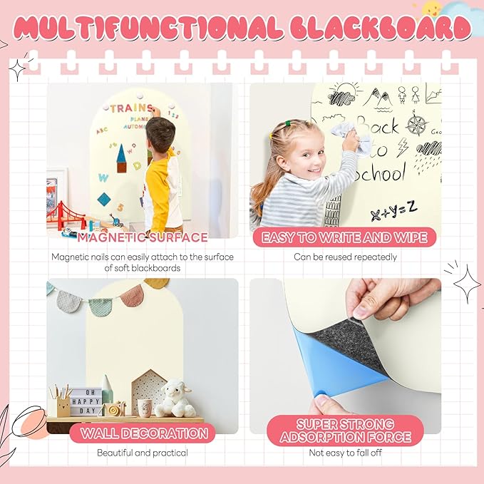 Magnetic Wall Decal for Kids,32x40 Inch Arched Magnetic Chalkboard for Wall,Suitable for Home Decoration Wallpaper and Children's Game Room (Yellow, 16x24 Inch)