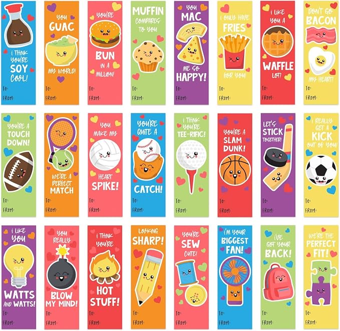 Kids Valentine's Day Bookmarks / 24 Sweet Valentine Quotemarks Bulk Pack / 2" x 6" Flat Paper Cards Set / 24 Adorable to from Motivational Valentines Bookmark Designs/Made in The USA