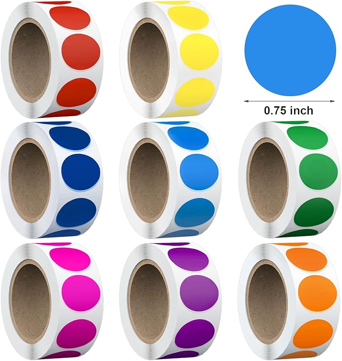 4000 Pcs 3/4 Inch Colored Dot Stickers for Toddlers, 8 Rolls Round Color Coding Labels for Classroom, Teacher, Student, Kids, Garage Sale Pricing & Home Organization