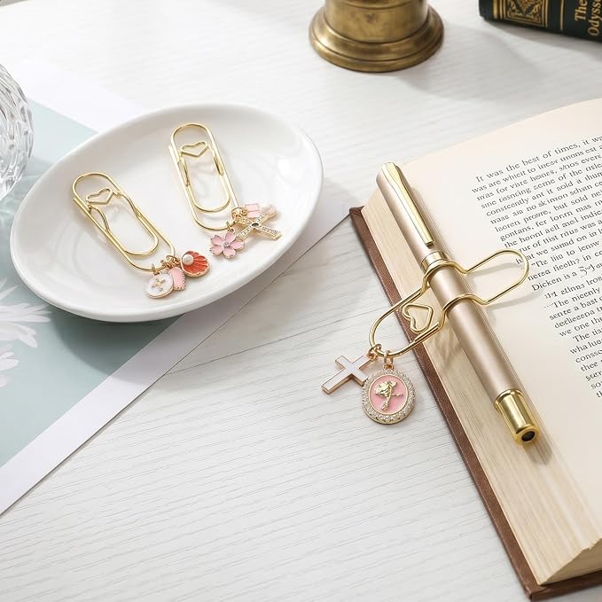 Wxiben Bible Paper Clip Bookmark - 3 Pcs Faith Metal Paperclip Pen Holder Book Mark with Charms Page Marker Planner Decorative Paper Clips Faith Gifts for Women Reading Book Lovers Accessories