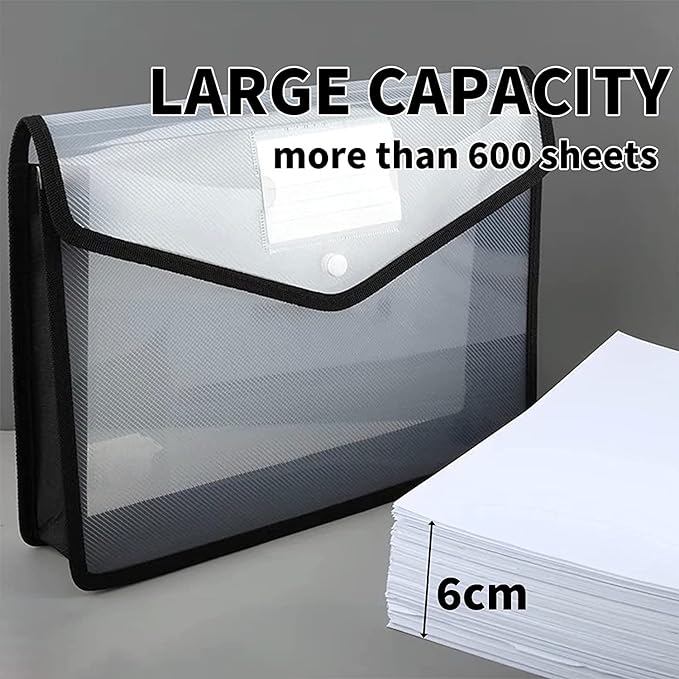 YoeeJob Plastic File Folders Legal Size Expandable Document Folder with Snap Button Closure, A4 Expanding File Wallet Envelopes Pouch with Label Pocket, 2 Packs, Black