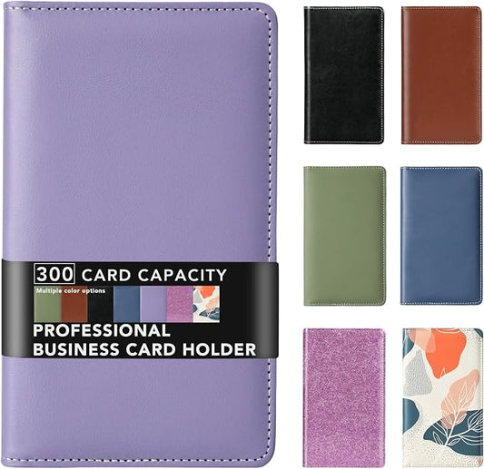 Leather Professional Business Card Holder Organizer Book - 300 Card Capacity Premium PU Folder with Soft Cover, Name Card Credit Cards Binder for Men/Women, Charm Purple