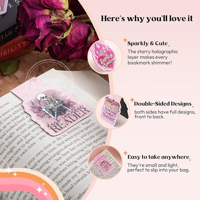 Kaciola Studio 12PCS Glittery Magnetic Bookmarks for Women, Dark Romance Theme Funny Magnetic Bookmarks, Magnets Cute Book Marks for Book Lovers Gifts, Cute Gifts for Romance Reader Friends Girls