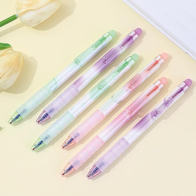 MOZXIRZ 6 Pcs Erasable Gel Ink Pens Retractable Pens 0.5mm Blue Ink Pen Office School Supplies Cute Aesthetic Pen Women (Blue Ink-Pastel)