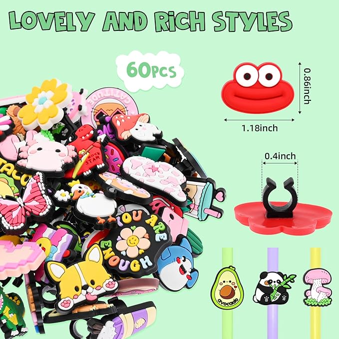 60PCS Pencil Toppers,Cute Pencil Charms for Students Bulk School Teacher Supplies Fun Pen Toppers Charms,PVC Pencils Clips Accessories Random Different Pencils Decor Classroom Rewards Prizes gifts