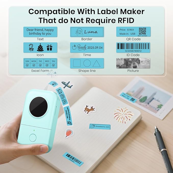 480 PCS D30 Label Maker Tape 0.47" × 1.57" (12 × 40 mm) Vinyl Waterproof Thermal Stickers Self-Adhesive Decals for Retail Office Home School Blue