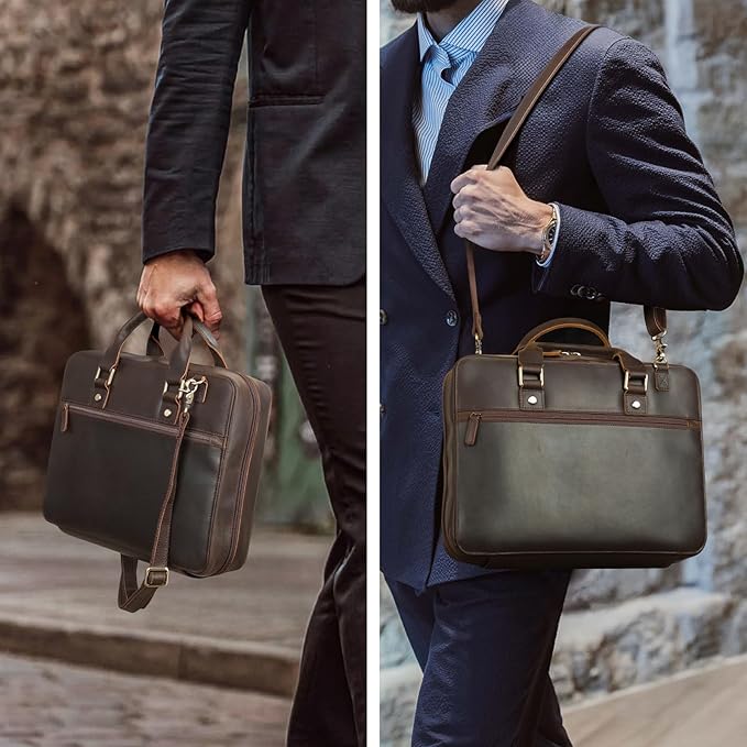 Polare Full Grain Leather Bible Cover Bag with Handle & Strap, Large Bible Carrying Case Organizer for Church Bible Study, Premium Christian Gift for Men and Women