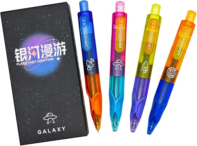 Maydahui 8 Pcs Galaxy Outer Space Mini Pocket Pens Retractable Planetary Creation Short Small Universe Space Pens Black Ink for Shcool Office Party