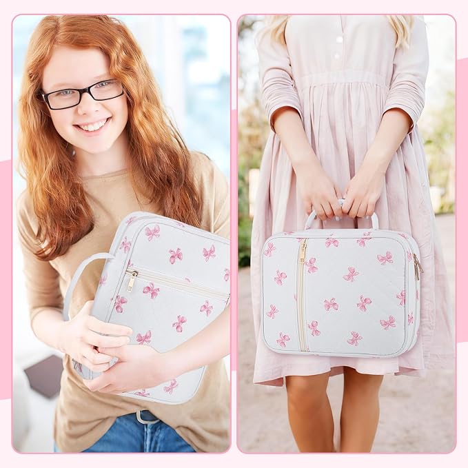 BESARME Pink Bow Bible Cover Case for Women, Large Bible Case Bibles Bag Bibles Study Supplies Christian Gifts Religious Bridal Shower Gifts for Girls