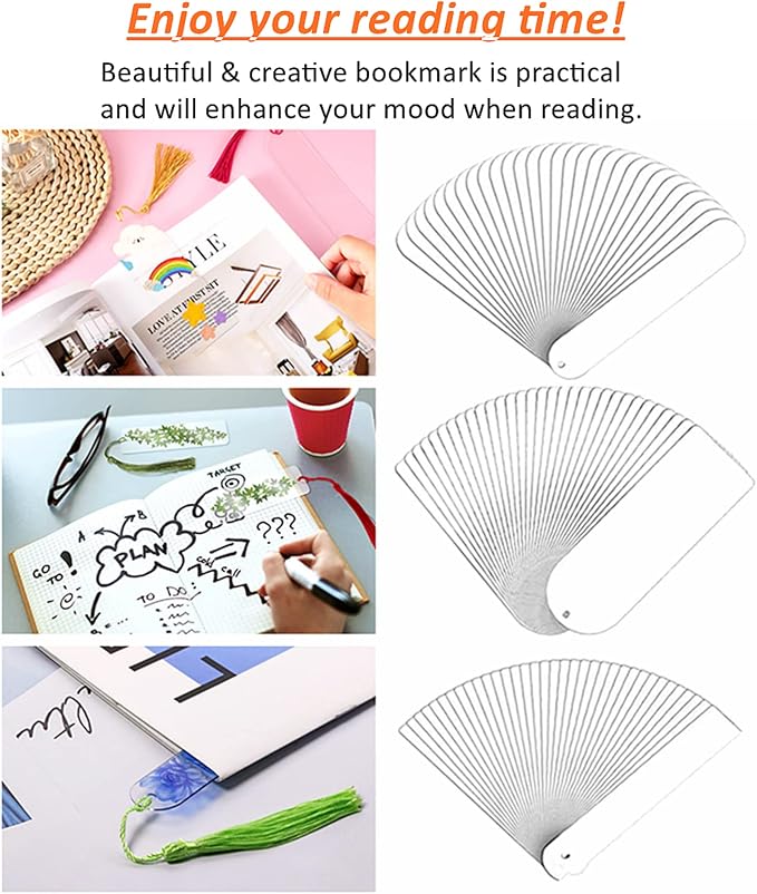 30PCS Acrylic Bookmark Blanks, Clear Acrylic Craft Bookmarks with 30PCS Colorful Tassels, Transparent Rectangle Round Bookmarks Bulk for DIY Crafts Hanging Gift Tag Price Tags(3 Shape)