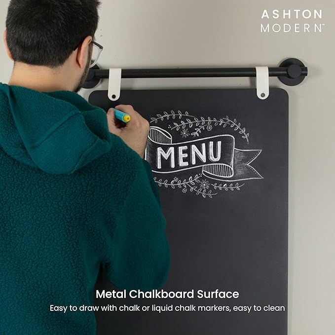 Metal Magnetic Chalkboard for Wall - 17 x 31.5 Inch Large Chalk Board Sign Board for Wall, Magnet Board, Blackboard Food Truck Menu Board for Kitchen, Outdoor or Indoor Hanging Signs