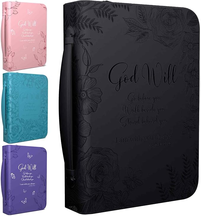 DEHITE Bible Cases for Woman — Leather Bible Covers for Women — Carrying Bag for Woman — Pen Slots — Zippered Pocket — Premium Faux Leather Holder — Christian Floral Accessories