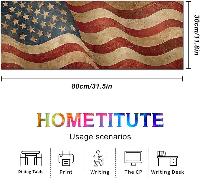 HOMETITUTE Mouse Pad XL Large Desk Mat 31.5 x 11.8 Inch American Flag Extended Keyboard Pad Non Slip Computer Mat Waterproof Gaming Mouse Pad Vintage Patriotic Mousepad for Office Home