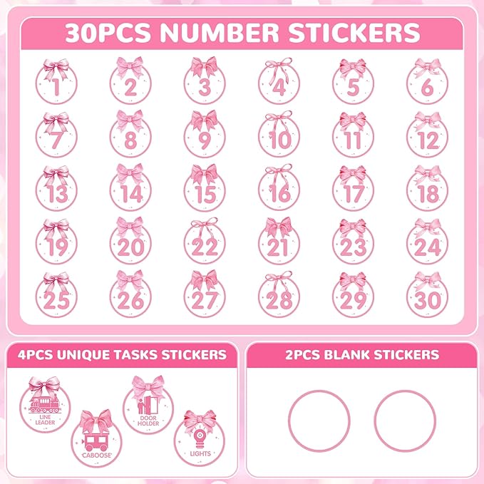 Number Spot Markers Stickers Line Up Spot Floor Decals 36Pcs 4”Pink Bow Floor Stickers Number Floor Dots for Back to School Kindergarten Preschool Elementary Teaching & Training Supplies