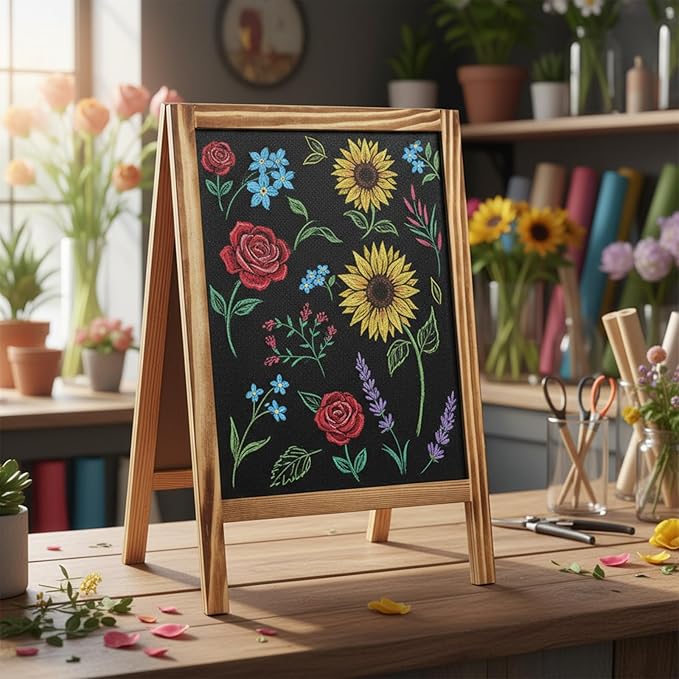Henoyso 2 Pcs Double-Sided Tabletop Chalkboard Sign, 16"x10" Easel Rustic Wood Frame Small Chalkboard with 2 Erasers for Menu Cafes, Restaurants, Weddings Home Decor(Brown)