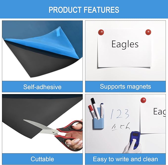 Eagles Magnetic White Board Film, 16" x 32" Dry Erase Whiteboard Paper, Self Adhesive Whiteboard for Office, Home, Conference Room Wall with Marker, Eraser, Pen Container