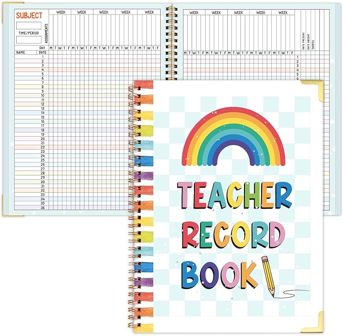 Teacher Record Book Spiral Bound Teacher Grade Book with Metal Corner Protector, 100gsm Thick Paper, Waterproof Thick Cover, Favors Gift Gradebook for Teachers Double-Sided Color Printing 8.3''x11.4''