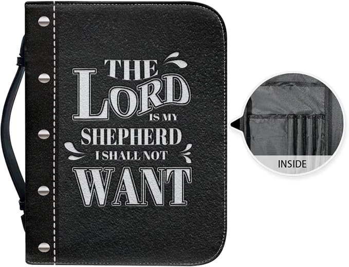 Retro Religious Style Cross Bible Case with Bookmark Waterproof Bible Cover Case for Women Lightweight Bible Bag with Handle Pockets Church Book Bag Black