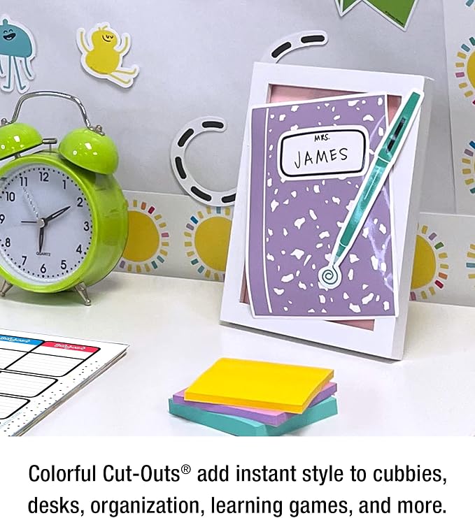 Carson Dellosa Happy Place 36 Piece Notebook and Pen Bulletin Board Cutouts, Colorful Notebooks and Pens Bulletin Board Decorations, Happy Place Classroom Décor (Pack of 2)