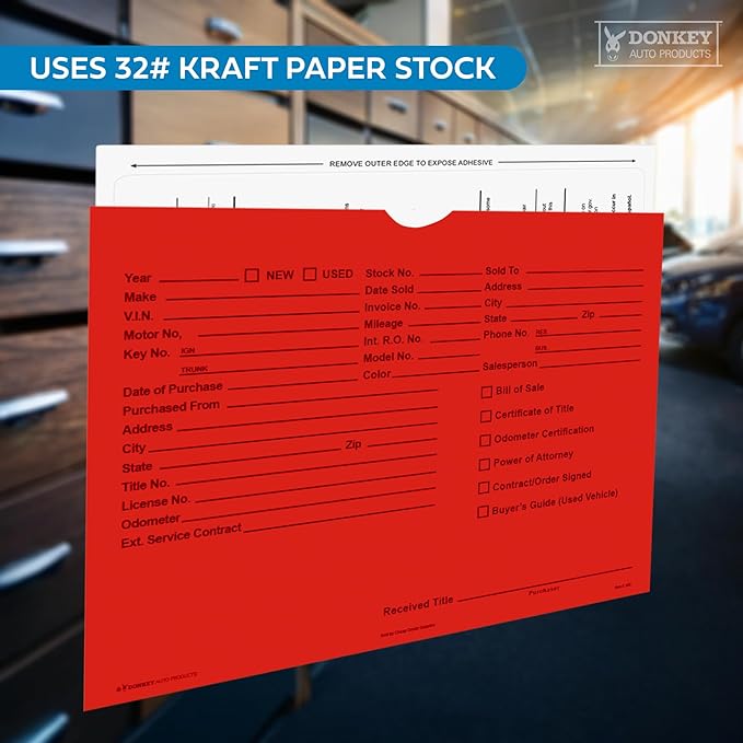 Printed Vehicle Deal Envelopes 9x12 Deal Jackets (100 shrink wrapped) (Red)