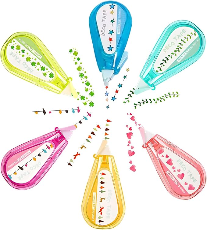 6Pcs Decorative Correction Tape, DIY Cartoon Pattern Decorative Tape, Decorative Curve Highlighter for Scrapbooking Greeting Card Letter Diary Stationery School Supplies