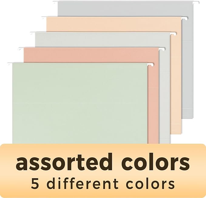 SUNEE Hanging File Folders Letter Size, Pastel Colors, 25 Count Letter Size File Folders with 1/5-cut Tabs, Heavy Duty 1 Inch Expansion, Stay Organized for Your Home and Office Bulk File