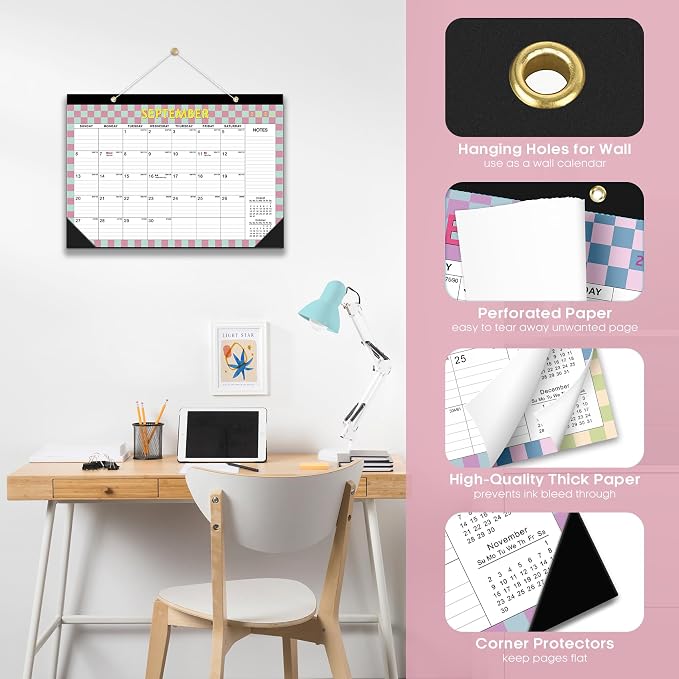 Desk Calendar 2026-2027, 21-Month Calendar Runs Unitl June 2027, Large 17" x 12" Monthly Desktop & Wall Calendar for Home & Office - Checkered
