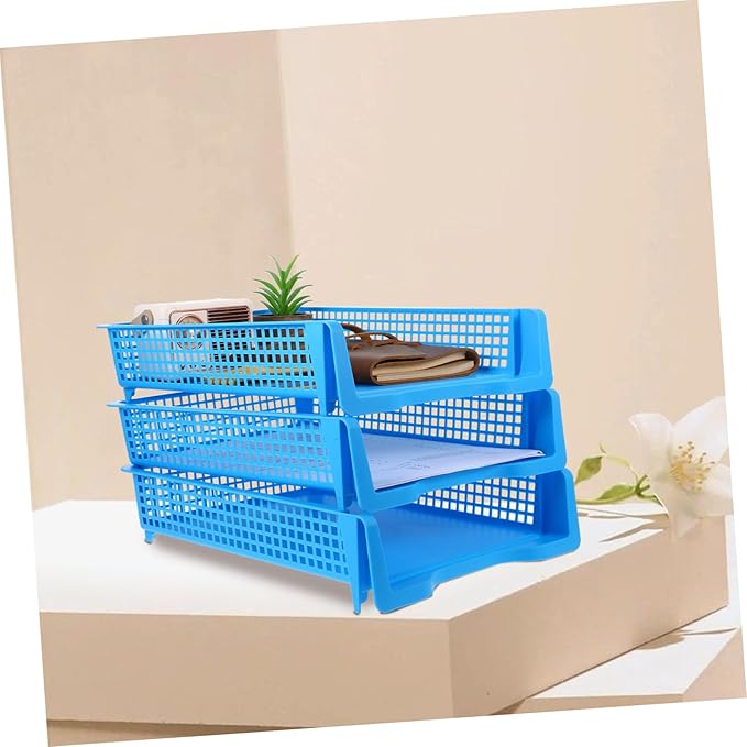 VILLCASE 3pcs Plastic Desktop Storage Organizer Stackable Office Trays Letter Trays for Classroom and Office