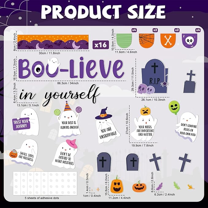 Halloween Ghost Bulletin Board Set Boo-Lieve in Yourself Affirmation Station Bulletin Board Classroom Decorations Cute Ghost Pumpkin Paper Cutouts for Halloween Party School Classroom Home Wall Decor