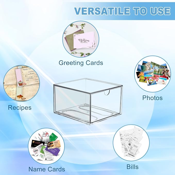 BTSKY Clear 3 x 5 Inch Index Card Storage Drawer Plastic Index Card Box for Office Desk Notecard Box Recipe Flashcards Holder , Recipe Notecard Storage Box Photo Holder Organizer