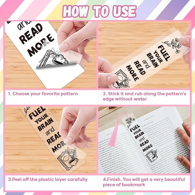 Peacoblue 30pcs UV DTF Bookmarks Transfer Stickers Wraps Black Inspirational Words for Women Men Reading, Waterproof Bookmarkers Decal(No Blank Bookmarks) for Acrylic Plastic Metal Blank Bookmark