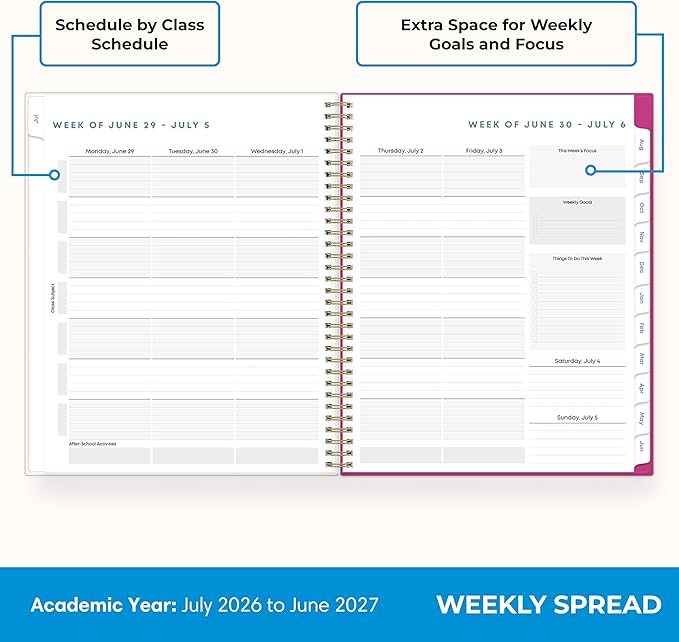 Blue Sky 2026-2027 Weekly and Monthly Academic Year Student Planner Calendar, July 2026 - June 2027, 8.5" x 11", Flexible Cover, Wirebound, Laminated Tabs, Star Confetti Bright