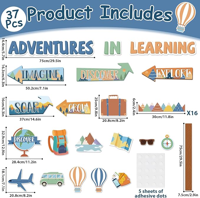 Adventures in Learn Bulletin Board Set Let The Adventure Begin Moving Mountains Classroom Decorations Travel Theme Bulletin Board Let's Explore Voyage Motivational Paper Cutouts for Classroom Decor
