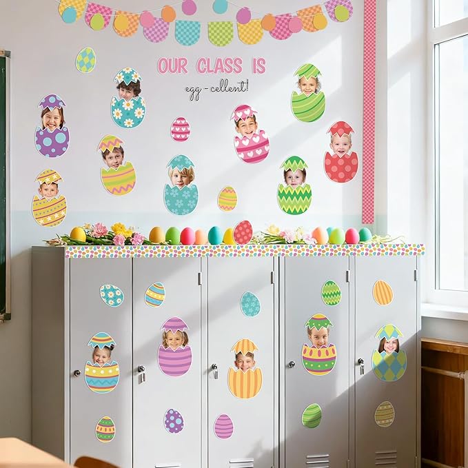 142Pcs Easter Egg Cutouts with Photo Space, Spring DIY Photo Craft Cutouts for Bulletin Board Classroom Decoration, Make Your Own Easter Egg Craft Kit for School Home Chalkboard Wall Door Decor