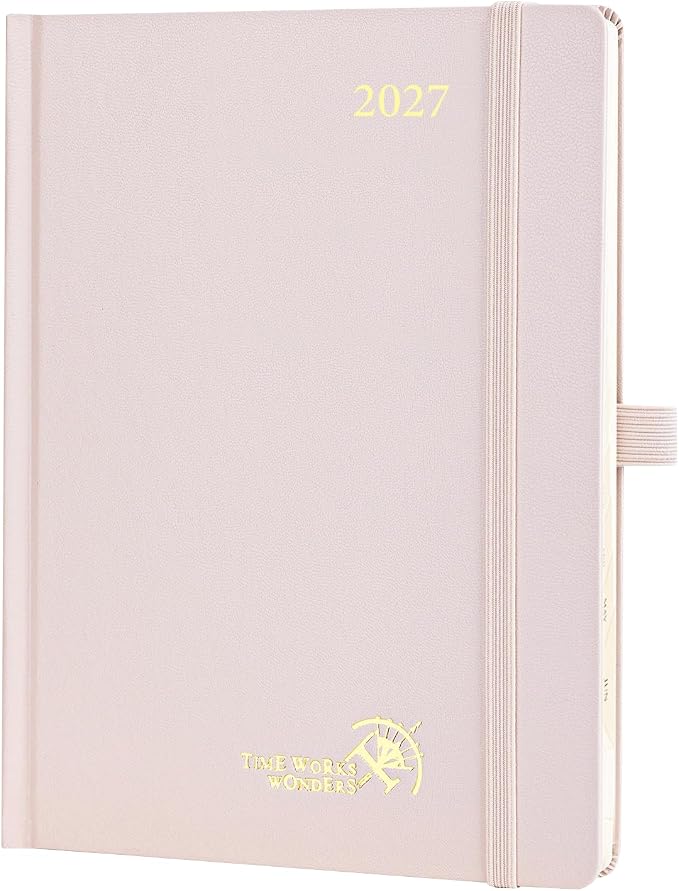 POPRUN 2027 Planner Weekly and Monthly, 6.5" x 8.75" Calendar, Jan 2027- Dec 2027 Agenda, Daily Appointment Book with Hourly Time Slots, Monthly Tabs, Hardcover, 100 GSM - Light Pink