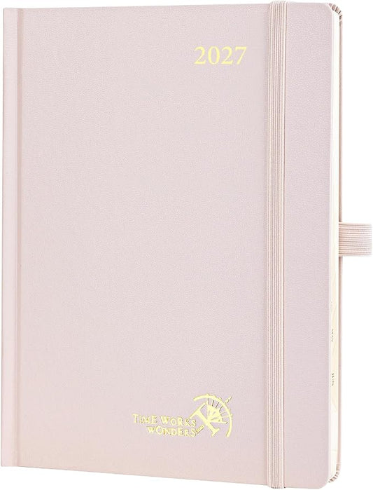 POPRUN 2027 Planner Weekly and Monthly, 6.5" x 8.75" Calendar, Jan 2027- Dec 2027 Agenda, Daily Appointment Book with Hourly Time Slots, Monthly Tabs, Hardcover, 100 GSM - Light Pink