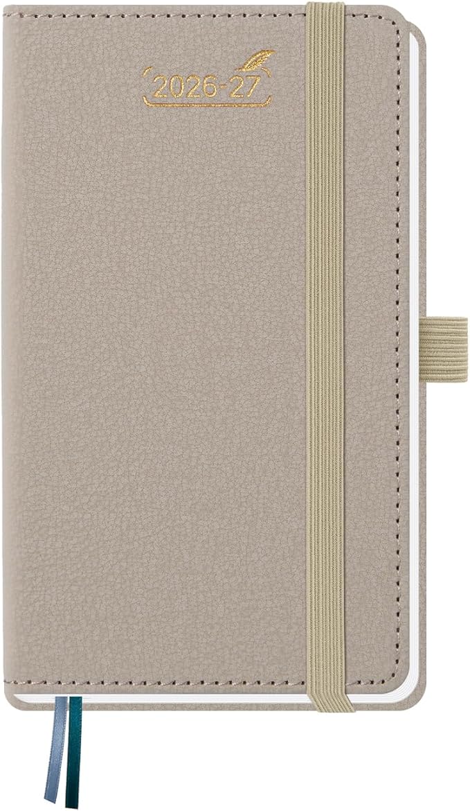 BEZEND Pocket Planner 2026-2027 Weekly Monthly (3.5" x 6") 2-Column Dual Schedule for Work/School/Home or 2 Person (Jul 26-Dec 27) 18 Months Small Academic Calendar, PU Leather Hardcover -Beige
