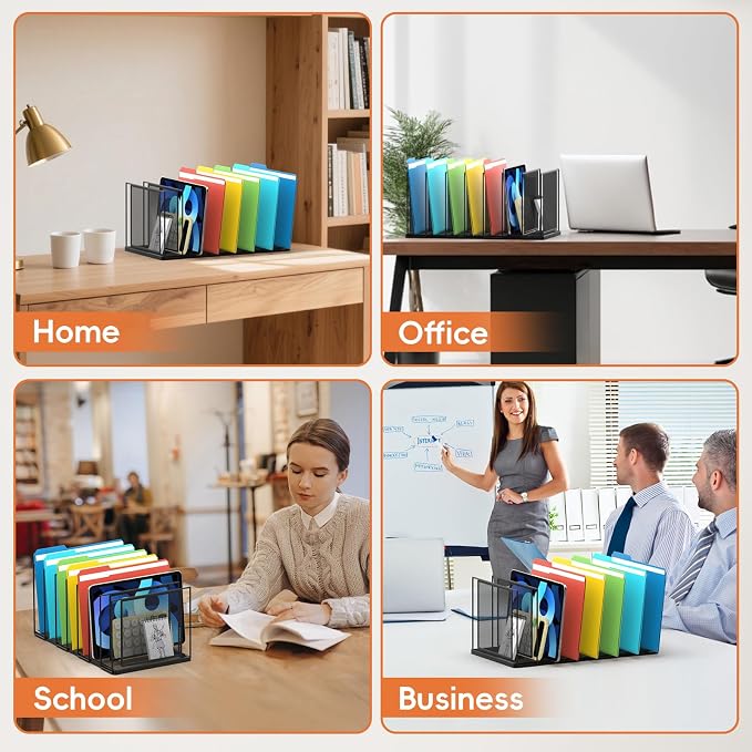 Desk File Organizer, 7 Section Vertical Metal File Organizer for Desk, Desktop File Organizer Stand, Paper Folder Organizer for Office Home Classroom Storage (Black, 7 Section)