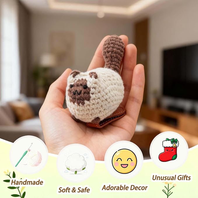CharySim Crochet Siamese Cat Bookmark, Magnetic Cute Animal Bookmark for Women, 3D Handmade Funny Bookmark Gift for Book Lovers, Aesthetic Reading Gift, Gift for Women