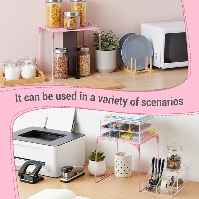 Colarr Pink Locker Organizer Shelf Locker Accessories for Girls Stackable Storage Organization Shelf Area Saver Fits Standard Size for School Office Kitchen and Home