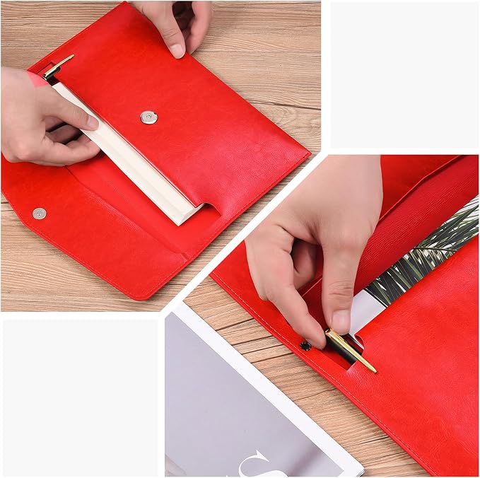 PU Leather A5 File Folder Document Holder A5 Envelope Folder with Snap Closure for Receipt 2Packs (Blue&Red)