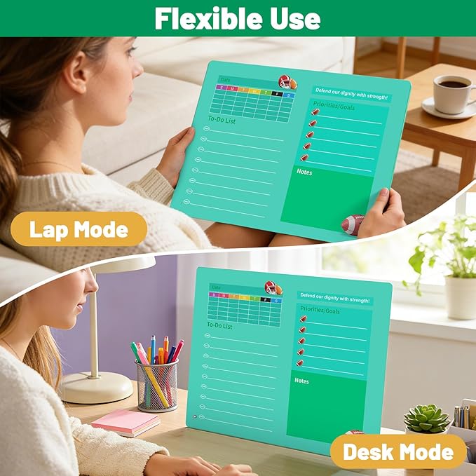 LeMotech Desktop Acrylic Dry Erase Board, 15.7x11.8 inches Weekly & to-Do List Planner, Tabletop Whiteboard with Stand, Office Supplies Includes 2 Markers & 1 Eraser, Green Football Pattern, 1 Pack