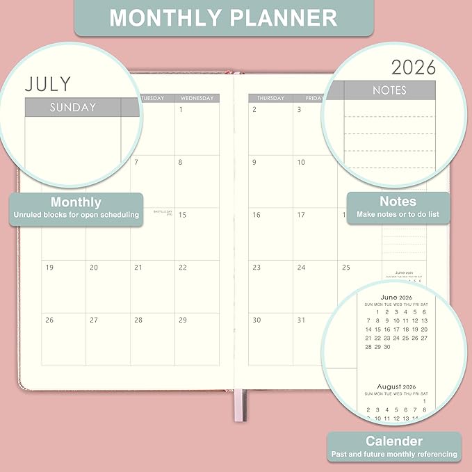 Planner 2026-2027 - Weekly and Monthly Planner with Stickers, 5.7" X 8.2", July 2026 - June 2027, 2026-2027 Calendar Planner, Pen Holder, Inner Pocket, 44 Notes Pages - Rose Gold