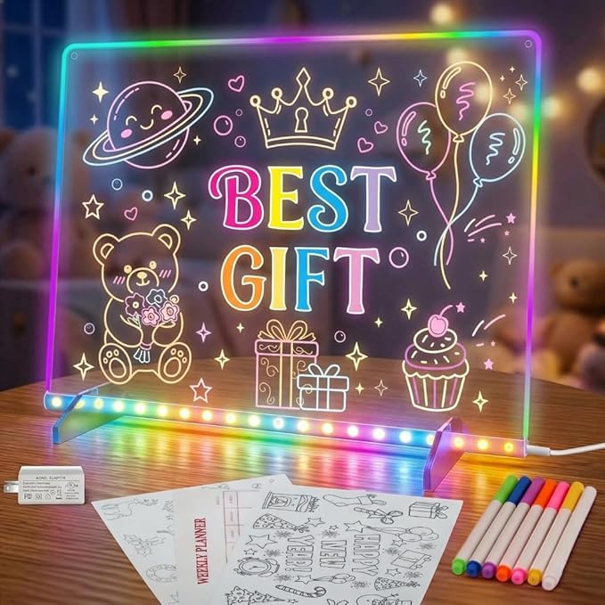 Led Drawing Board,13 Light Effects, Include Adapter, Drawing Paper, Glow Doodle LED Note Board with Colors, Neon Light Up Drawing Tablet, Gifts for Kids, Easter Gifts for Girls, Birthday Gift Ideas