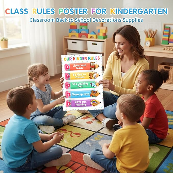 D4DREAM Classroom Rules Poster - 11.2'' Colorful Classroom Expectations Wall Art Teacher Must Haves for Classrooms Preschool Kindergarten Homeschool daycare Back to School Teacher Supplies