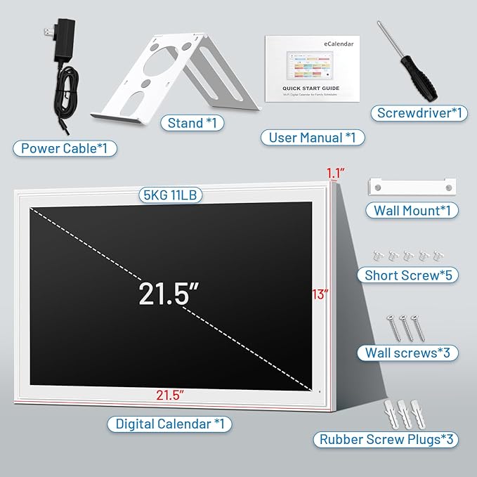 Digital Calendar, 21.5 Inch Smart Wall Calendar & 2026 Planner & Chore Chart, Gifts for Women Men, Gifts for Mom Dad, Touchscreen Interactive Display, Wall Mount
