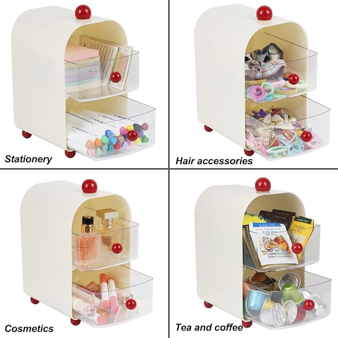 ZEXALOR Small Desk Organizer with Drawers for Makeup Nightstand Dresser Vanity Accessories,Tea Bag Holder, Tea Organizers and Storage, Mini Cute Countertop Storage,Office,Kitchen,Plastic