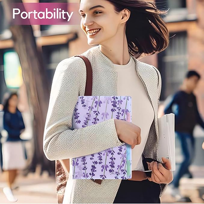 Folder Organizer Expanding File Folder Patternted - Accordion Document Organizer with 5 Pockets and Labels, Waterproof A4/Letter Size for School Office Home (Lavender)